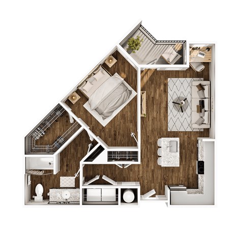 Floor plan for 1 bed, 1 bath, 857 sqft